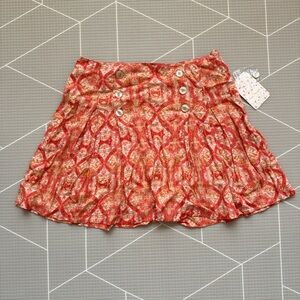 Orange Patterned Free People Mini Skirt w/ Buttons